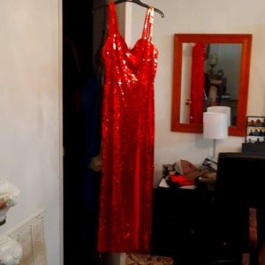 Floor length red sequin dress